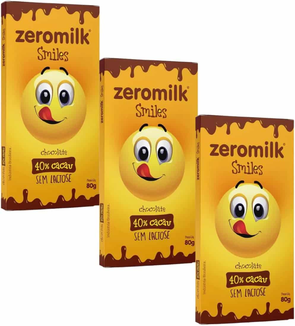 Kit 3 Unidades de Chocolate sem Lactose 40% Cacau Smiles de 80g cada - Zeromilk