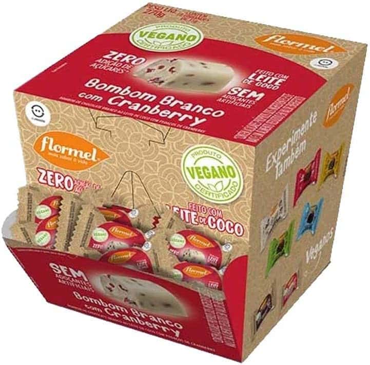 Bombom Vegano Branco com Cranberry (Display com 18 Unidades de 15 Gramas)