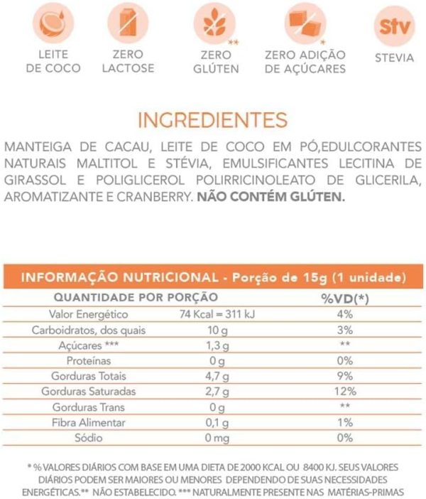 Bombom Vegano Branco com Cranberry (Display com 18 Unidades de 15 Gramas)