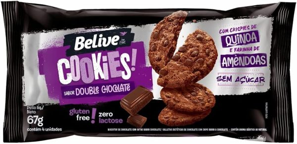 Cookie Double Chocolate Sem Açúcar Sem Glúten Sem Lactose Belive 67g