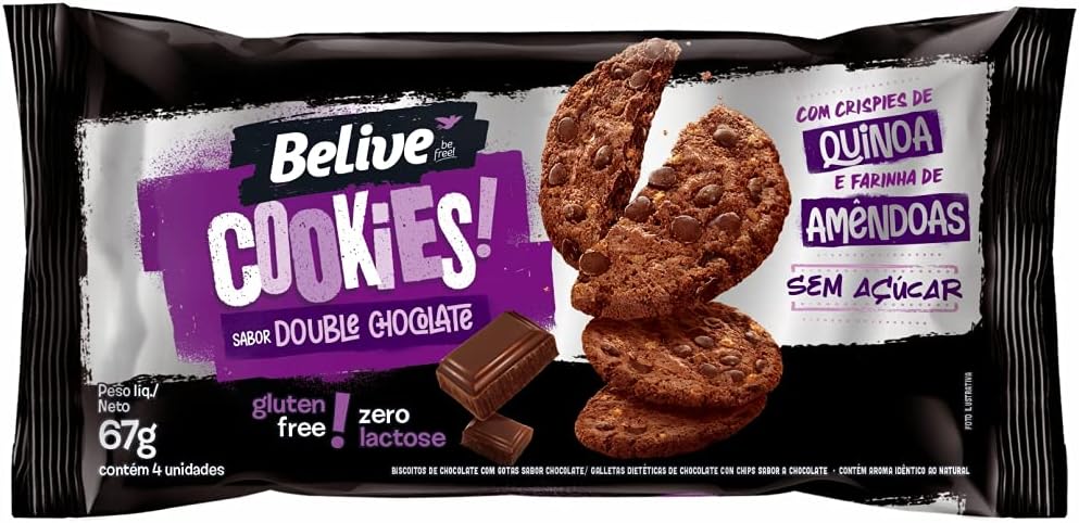Cookie Double Chocolate Sem Açúcar Sem Glúten Sem Lactose Belive 67g