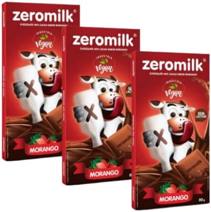 Kit 3 Unidades Chocolate Sem Lactose 40% Cacau Sabor Morango 80g - Zeromilk