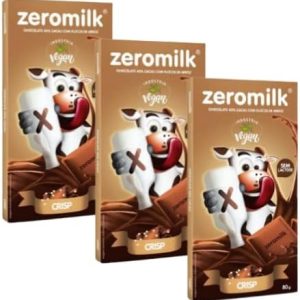 Kit 3 Unidades Chocolate Sem Lactose 40% Cacau com Flocos de Arroz (Crisp) 80g - Zeromilk