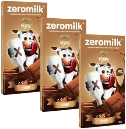 Kit 3 Unidades Chocolate Sem Lactose 40% Cacau com Flocos de Arroz (Crisp) 80g - Zeromilk