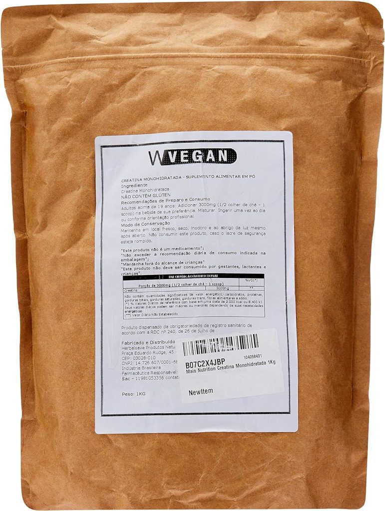 Creatina Monohidratada Vegan 1Kg Embalagem Refil WVegan Vegano