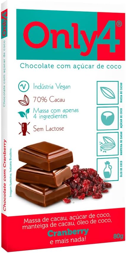 O Chocolate Vegano Sem Lactose 70% Cacau com Cranberry
